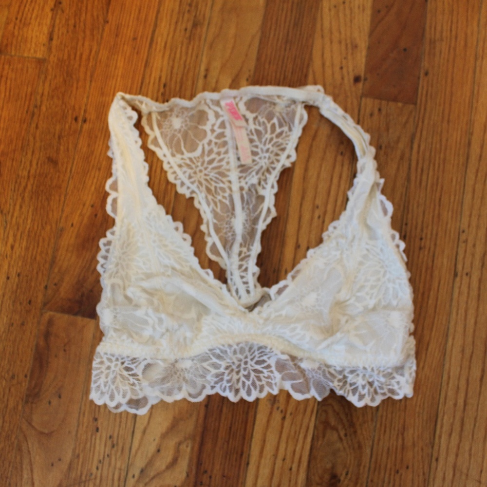Pink Victoria's Secret white halter bralette lace